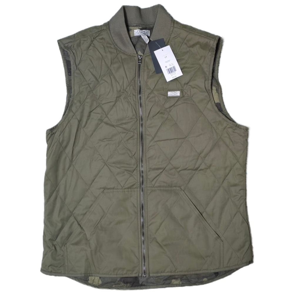 Ocean Coast Mens Quilted Olive Green Camo Lined‎ Vest LT NWT (AF)